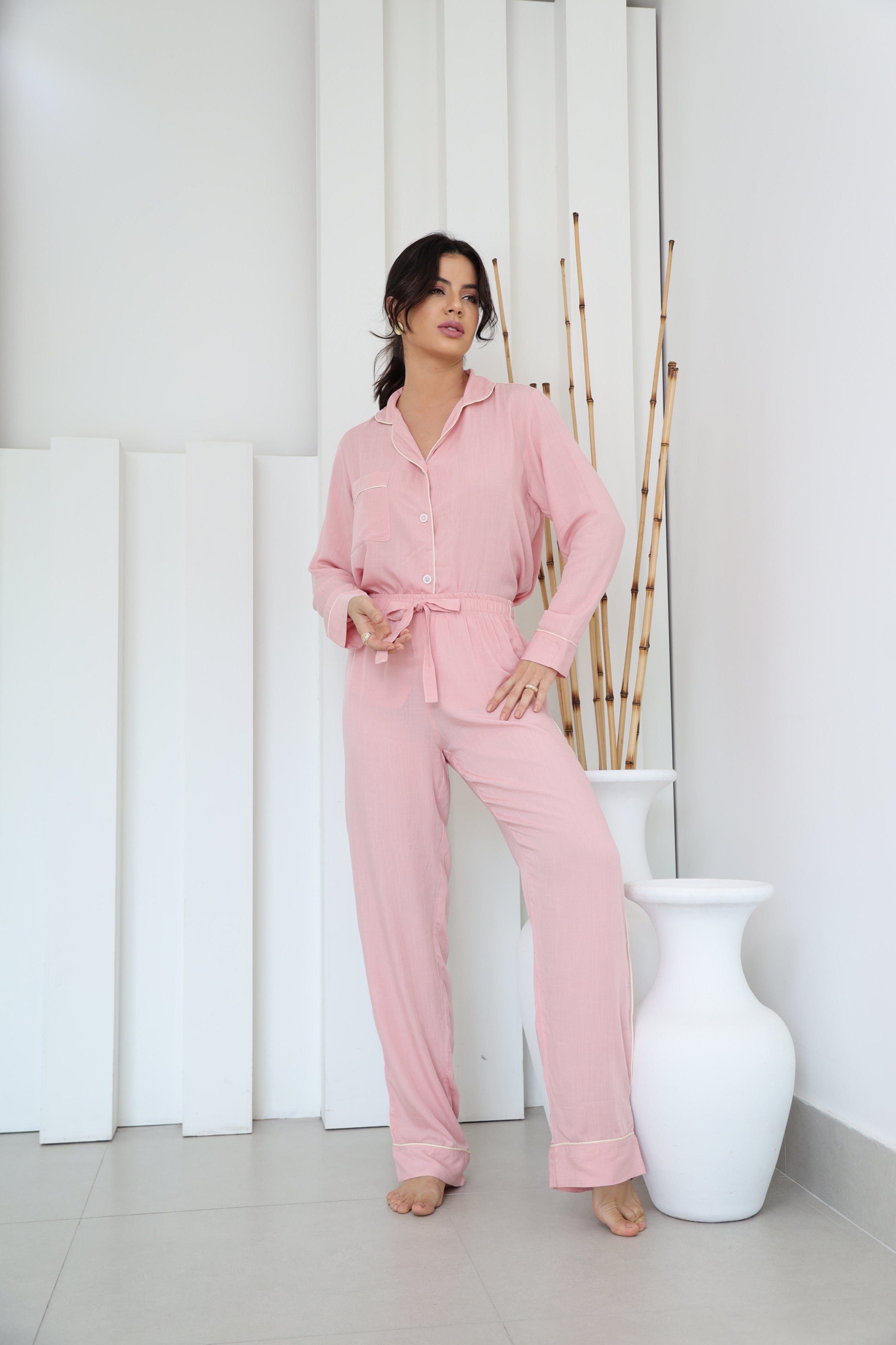 Pijama Americano Longo Viscolinho Rose